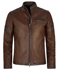 Casual Fashion High Quality Plus Size Unisex Solid <b>Brown</b> <b>Leather</b> <b>Jackets</b> with Zipper Winter Front Logo All Sizes - Product Image 1
