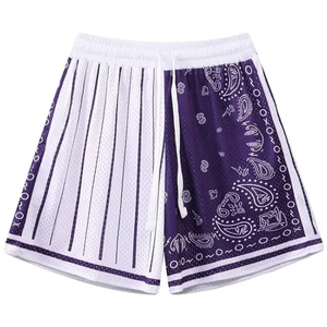 Custom Men's Basketball Gym Athletic Wear Double <b>Layer</b> Mesh Shorts Flame Print 100% Elastic <b>Mid</b> Solid Hot High Street - Product Image 4