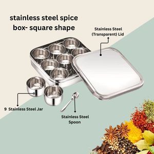 High Quality SKI Stainless Steel Classic Square Spice <b>Box</b> with See Lid Indian Traditional Design Mini Size for Party Use Delhi - Product Image 2
