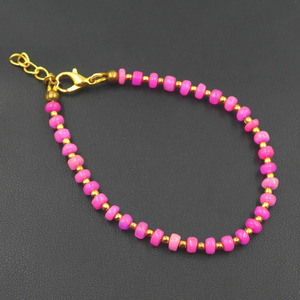 HAYAAT GEMS Pink Ethiopian Opal Roundel Beads Bracelet Natural Multi <b>Fire</b> Opal Unisex Romantic Gift Adjustable 6-9 Inch - Product Image 4