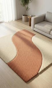 Tapis carré moderne abstrait tufté à la main, antidérapant, à poils moyens, sensation de laine douce, style esthétique beige terreux, pour la maison - Product Image 4
