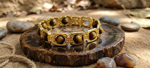 Bracelet en acier inoxydable plaqué or avec perles en œil de tigre, bijoux personnalisés pour hommes, chaîne à maillons, vente en gros - Product Image 5