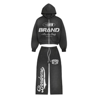 Survêtement à capuche oversize uni délavé à l'acide orange grande taille |   Pantalon de survêtement décontracté imprimé |   Polaire en coton épais pour l'hiver