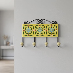 <b>Beads</b> <b>Art</b> Retro Flower Pattern Multifunction Wall Mounted Coat Hook with 4 Hooks Metal Design for Home Decorative Use - Product Image 1