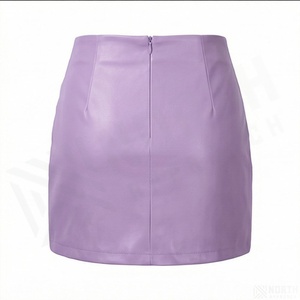 Women's High Waist <b>Faux</b> <b>Leather</b> Wrap Mini <b>Skirt</b> Solid Shiny Asymmetrical Hem - Product Image 2