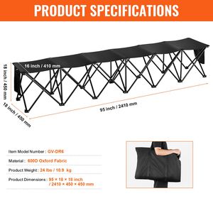 Panchina Pieghevole Portatile per 6 Giocatori di Calcio con Tasche Laterali, Leggera in Tessuto Oxford 600D, Attrezzatura da Allenamento con Borsa per il Trasporto - Product Image 3