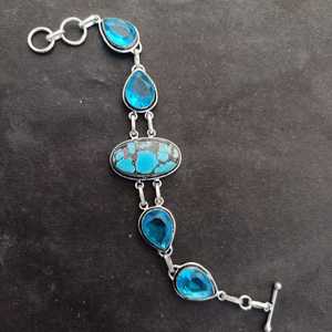Natural Turquoise Topaz <b>Bracelet</b> 925 Sterling <b>Silver</b> Handmade Jewelry Gift For Women Birthday Elegant Design - Product Image 3