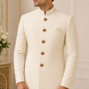 Botón de Lujo de Latón con Esmalte de Granada y Marfil para Sherwani, Botón Redondo Premium de Latón Pintado con Motivo Anaar, Botón de Diseño Antiguo de Jaipur - Product Image 2