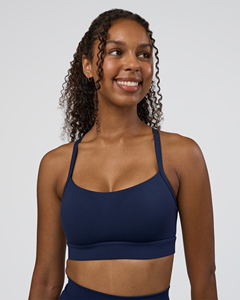 Women's Navy Blue Seamless Yoga Legging Spaghetti Strap Scoop <b>Neck</b> <b>Light</b> Support Solid Color Breathable Front Logo Activewear - Product Image 1