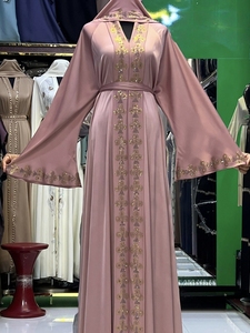 Abaya d'été tendance, style Dubaï, ornée de perles et de sequins, à manches longues, traditionnelle musulmane, faite à la main, pour mariage, respirante, col en V pour femme - Product Image 3