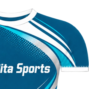 Maillot de compression athlétique à manches courtes, col ras du cou, motif vague, pour entraînement de performance, couleur Teal White - Product Image 3