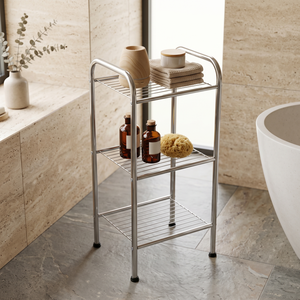 Three Tier <b>Metal</b> Storage Rack Rust Resistant Bathroom <b>Shelf</b> Minimalist Design Standing Type Wire Shelving <b>Unit</b> - Product Image 1