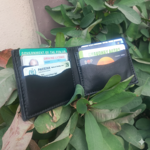 Men's Genuine Leather Slim <b>Wallet</b> Fold Closure Minimalist Style Black Short Daily Use - Product Image 3