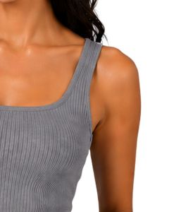 Top corto acanalado gris para mujer, sin mangas, cuello cuadrado, ajuste ceñido, de punto de algodón elástico, estilo casual de verano, chaleco personalizado para mujer - Product Image 4