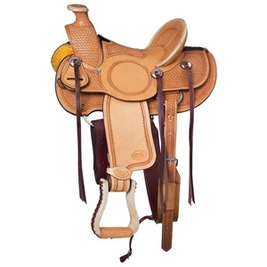 Selle de cheval Western en cuir de qualité supérieure, personnalisée OEM, avec bordure florale en cuir brut travaillé à la main, pour la course de baril, pour enfants et adultes - Product Image 2