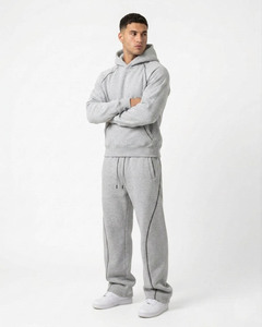Conjunto Deportivo Unisex Gris con Capucha, Sudadera de Manga Larga de Color Sólido y Pantalones con Cordón y Bolsillos Laterales para Otoño - Product Image 4