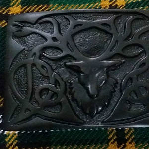 Hebilla de cinturón escocesa nueva con cabeza de ciervo y acabado negro/nudos celtas, accesorios clásicos de las Tierras Altas - Product Image 6