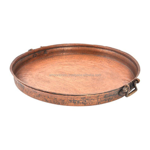 Copper Decorative <b>Serving</b> <b>Tray</b> Copper <b>Serving</b> <b>Tray</b> Reusable Eco-Friendly <b>Round</b> <b>Tray</b> With Attached Handle - Product Image 6