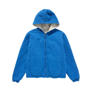 Veste matelassée à capuche bleue pour homme, coupe classique, vêtements d'hiver décontractés, coupe-vent, fermeture éclair sur le devant, patchwork, manches longues, 100% coton - Product Image 1