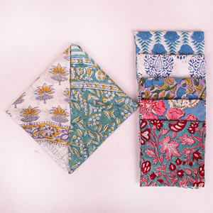 Cotton Hand Block Printed Reversible <b>Bandana</b> Square Scarf Lightweight Breathable Anti-Bacterial Quick-Dry Four-Way Stretch Wraps - Product Image 2