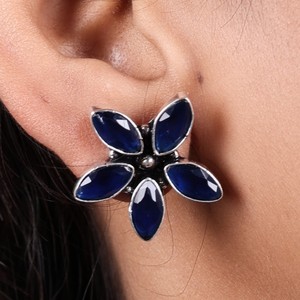 Wholesale Oxidized <b>Silver</b> Flower Shape Quartz Multi <b>Stud</b> Earrings Wholesale Bulk | Indian Ethnic Boho Factory Manufacturer - Product Image 3