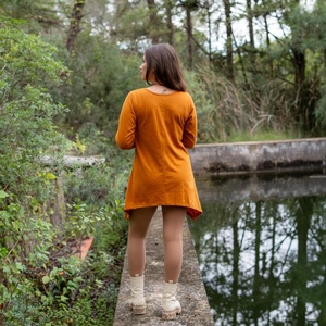 Blusa Asimétrica de Algodón para Mujer, Manga Larga, Estilo Boho, con Bolsillos, Cómoda, Informal, para Festivales - Product Image 3