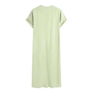 Loose Fit Polyester Breathable Casual Floor Length Long Sleeve V Neck Embroidery Pakistan Beach Prayer <b>Thobe</b>/Thawb - Product Image 4