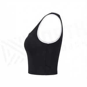 North Approach Women's Black V-Neck Crop <b>Top</b> Spaghetti Strap <b>Sweat</b>-Wicking Yoga Wear Solid Color Seamless Design - Product Image 4