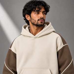 Custom Heavyweight Cotton Hoodie Jogger Set Men Oversized Contrast Panel Kangaroo Pocket Relaxed Streetwear <b>Outfit</b> Style - Product Image 3