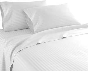 Luxury Stripes 300TC Woven Microfiber Fabric 4-Piece Customizable <b>Fitted</b> <b>Flat</b> <b>Sheet</b> Pillowcase Set All-Season Hotel Home Use - Product Image 2