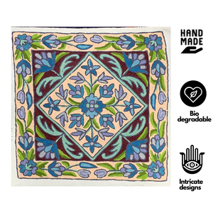 Kashmiri Aari Embroidery Cushion <b>Cover</b> 16x16 Cotton Decorative <b>Throw</b> Pillow Case Handmade Eco Friendly Boho Design Zipper - Product Image 2
