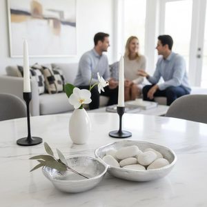 Bandeja de servir de aluminio, plato de servir con 2 compartimentos, bandeja dividida para aperitivos, juego de tazones de metal para servir, bandeja de aluminio para aperitivos - Product Image 1