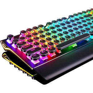 108-Key Retro Mechanical Gaming <b>Keyboard</b> Wired <b>RGB</b> Backlit Sidelight with Detachable Wrist Rest Typewriter Style <b>Keyboard</b> - Product Image 1