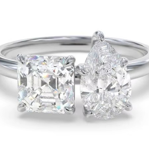 Gorgeous Asscher And Pear Cut Toi Et Moi <b>Ring</b> 0.80 Ct Lab Grown <b>Diamond</b> In Platinum - Product Image 1