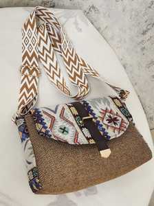 Kilim-Inspired Jacquard Crossbody Bag with Chevron <b>Strap</b> and Geometric Flap Design Bohemian Style Canvas <b>Shoulder</b> Bag - Product Image 3