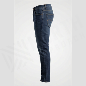 Jean slim homme coupe droite en denim délavé foncé, taille haute, déchiré, décontracté, en coton, style automne - Product Image 3