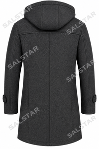 Manteau long en laine mélangée pour homme avec capuche, col à revers cranté, fermeture éclair, longueur genou, épais, pour l'hiver - Product Image 5