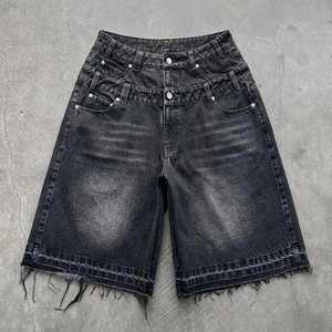 Pantalones Cortos Bermuda de Mezclilla Lavada a la Piedra de Cintura Alta para Hombre, Casuales, de Color Liso, con Cierre de Botones, de Algodón Tejido Transpirable - Product Image 1