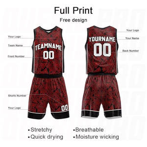 Uniforme de basket-ball rouge triangulaire, impression personnalisée de votre propre équipe, ensemble maillot et short de basket-ball réversible - Product Image 4