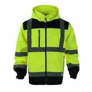 Sweat à capuche de sécurité haute visibilité réfléchissant avec fermeture éclair, en tissu polyester, impression UV et fusion sans couture pour vêtements de travail pour hommes - Product Image 1