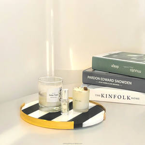 Luxury Gold Round Marble Serving <b>Tray</b> for Home <b>Decor</b> - Product Image 1