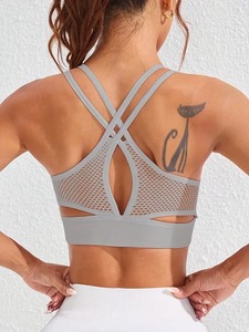 Premium Double Strap Fitness Crop Top | Breathable Knit Ventilation Hole Yoga <b>Bra</b> | Soft <b>Stretch</b> Athletic Gym Bralette - Product Image 6