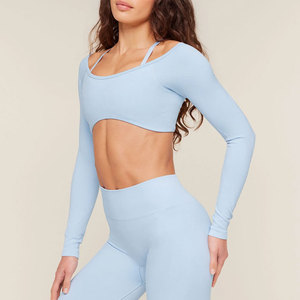 Camiseta Corta de Manga Larga para Mujer, Cuello Ancho, Transpirable, Diseño de Color Sólido, Material Personalizado, Compresión, Venta al por Mayor - Product Image 3