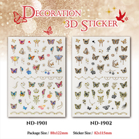 Autocollant décoratif 3D auto-adhésif en PE avec motif papillon estampé or, 88x122mm, haute qualité, CMYK+Blanc, pour ongles
