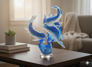 งานฝีมือแก้วโบโรซิลิเกตรูปคู่ปลาโลมา สไตล์ร่วมสมัย สีสั่งทำได้ ของตกแต่งบ้านตั้งโต๊ะ บรรจุภัณฑ์ขายส่ง - Product Image 3