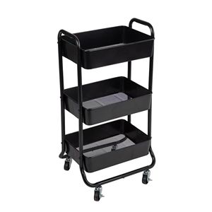 Carrello portaoggetti a 3 ripiani in metallo nero lucido con ruote per un facile spostamento, ideale per contenitori e scaffali - Product Image 1
