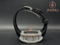 Montre analogique de luxe en acier inoxydable, cadran en verre, mouvement mécanique, diamants véritables, bracelet en caoutchouc, fermoir papillon pour hommes et femmes