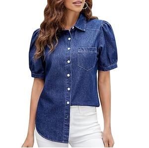 Chemises en jean décontractées pour femmes 100 % coton biologique doux – Nouveauté 2026 – Chemises en jean respirantes pour femme - Product Image 1
