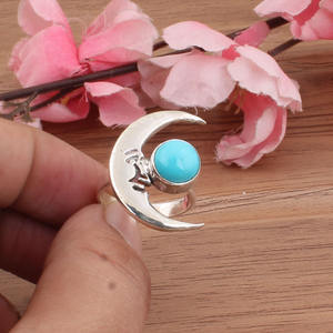 925 Sterling <b>Silver</b> Natural Turquoise Moon Face <b>Ring</b> Carved Women's Moon Band Western <b>Boho</b> Classic Wedding Jewelry Wholesale - Product Image 1