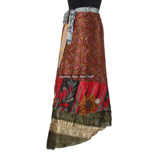 Indian Latest Design Print <b>Wrap</b> Around Maxi Skirt Reversible Sari Recycle Silk <b>Beach</b> Party Wear <b>Wrap</b> Around Skirt - Product Image 2
